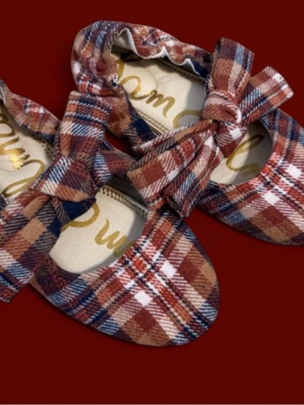Sam Edelman Plaid Bow Mary Jane Shoes - Brown Blue Cream